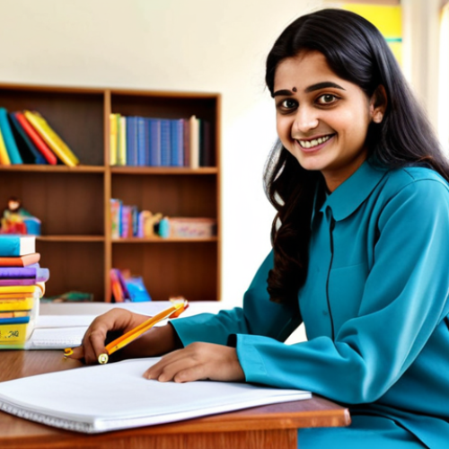 Home 25 **
"A female social worker, fully clothed in a modest shalwar kameez, sits at a wooden desk in a brightly lit, well-organized office. She is smiling warmly at a young girl (approximately 8 years old) who is sitting opposite her. The girl is also fully clothed in appropriate school uniform. Books and toys are visible in the background. Safe for work, appropriate content, family-friendly, perfect anatomy, natural pose, professional photography, high quality."
**