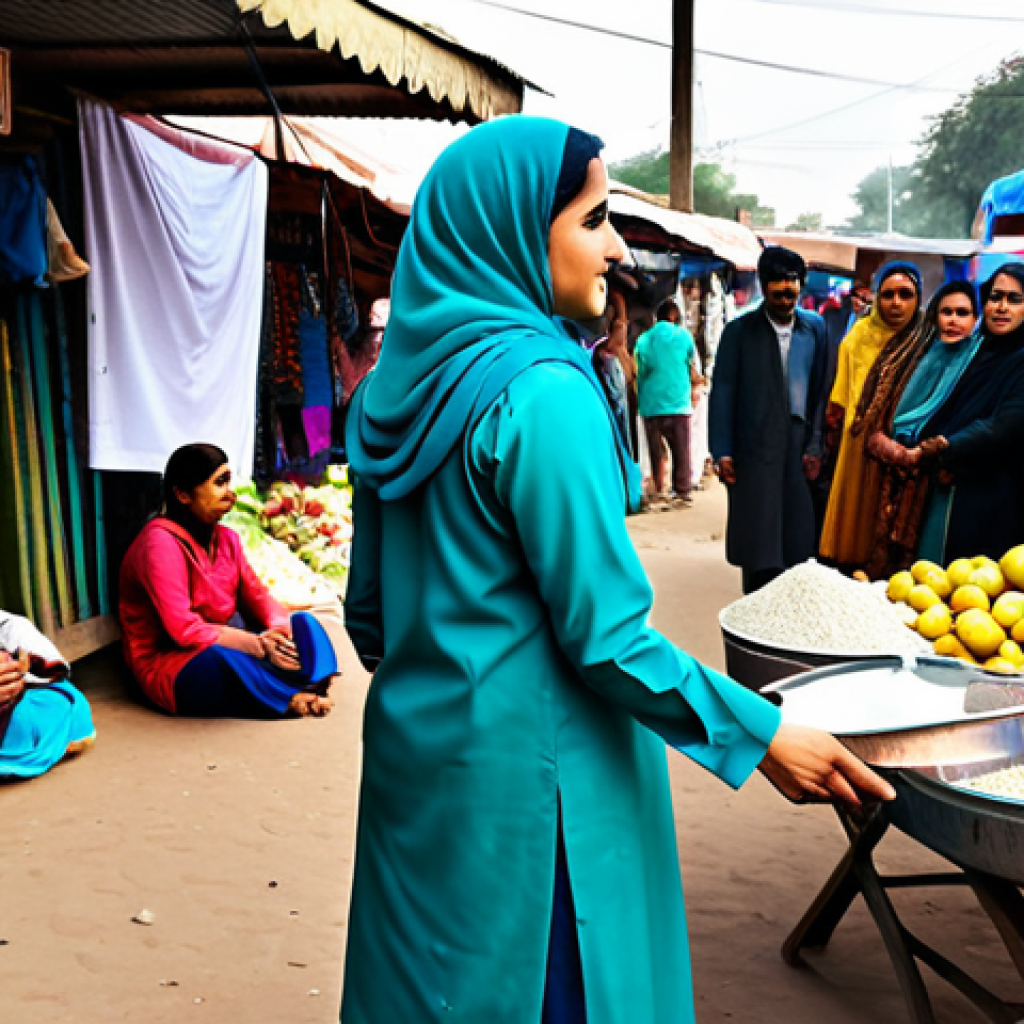 Community Outreach**

"A fully clothed, professional female social worker in modest shalwar kameez, engaging with local women in a vibrant, bustling Urdu-speaking community market, discussing healthcare access; appropriate attire, safe for work, perfect anatomy, natural proportions, high quality, family-friendly setting."

**